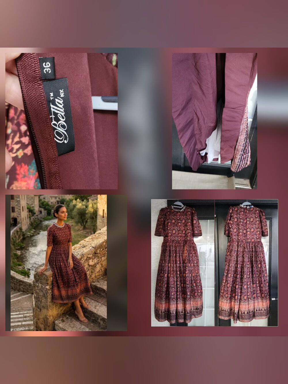 Abella Floral Maxi Dress in Burgundy and Peach - Picture 2 of 2